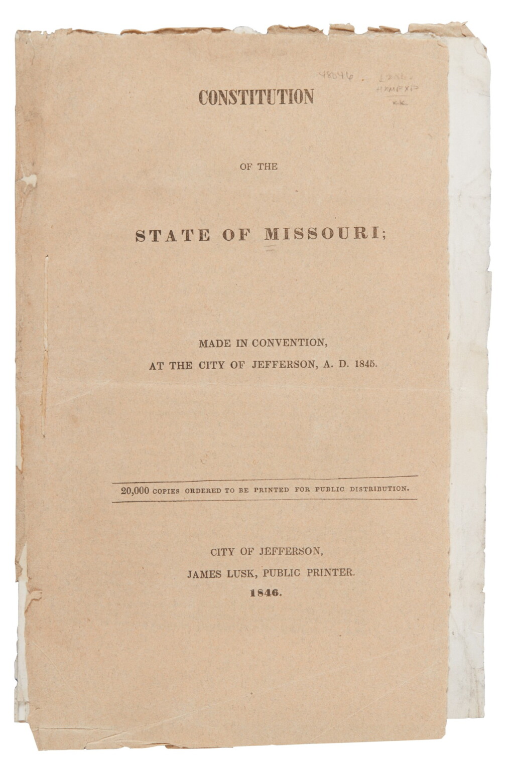View full screen - View 1 of Lot 152. Missouri | The attempted second constitution of 1845.