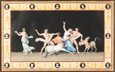 View full screen - View 1 of Lot 1315. A frieze of Classical figures and Centaurs within a border decorated with grotesques.