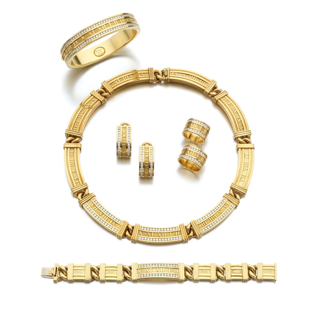 View full screen - View 1 of Lot 907. Gold and diamond parure, ‘Atlas’, circa 1995.