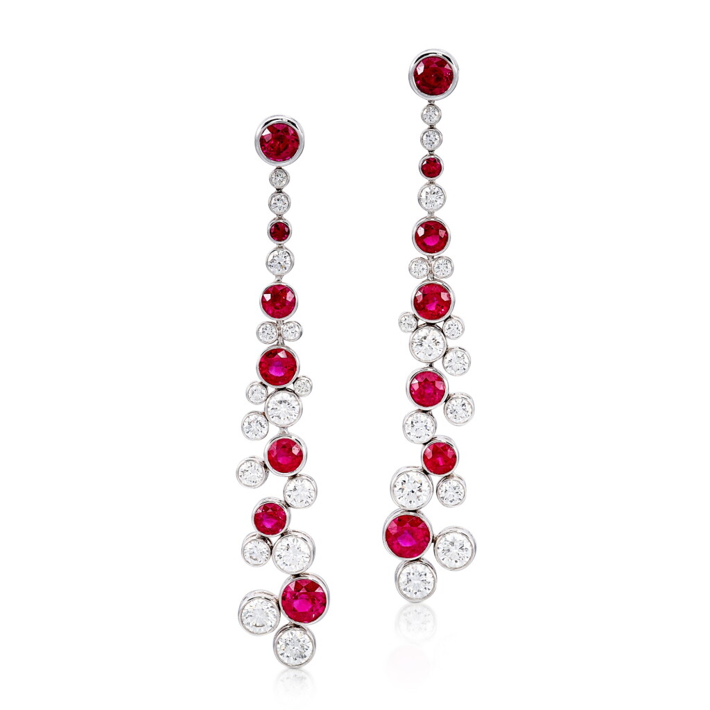 View full screen - View 1 of Lot 316. 'Infinity' Pair of Ruby and Diamond Pendent Earrings | 格拉夫 | 'Infinity' 紅寶石 配 鑽石 耳墜一對.