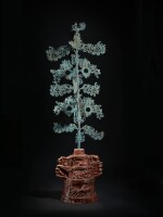 A rare large bronze and amber-glazed pottery 'money tree', Eastern Han dynasty | 東漢 青銅搖錢樹