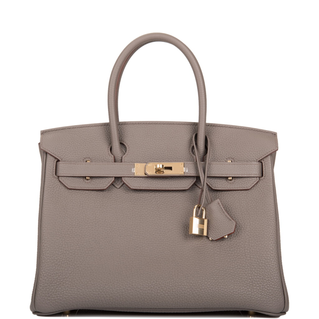 View full screen - View 1 of Lot 46. Hèrmes Horseshoe Stamp (HSS) Gris Etain Verso Birkin 30cm of Togo Leather with Permabrass Hardware.