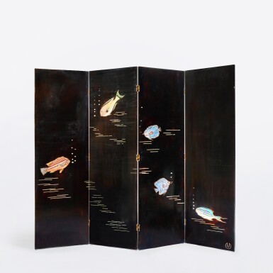 View full screen - View of "Poisson" Four-Panel Screen.