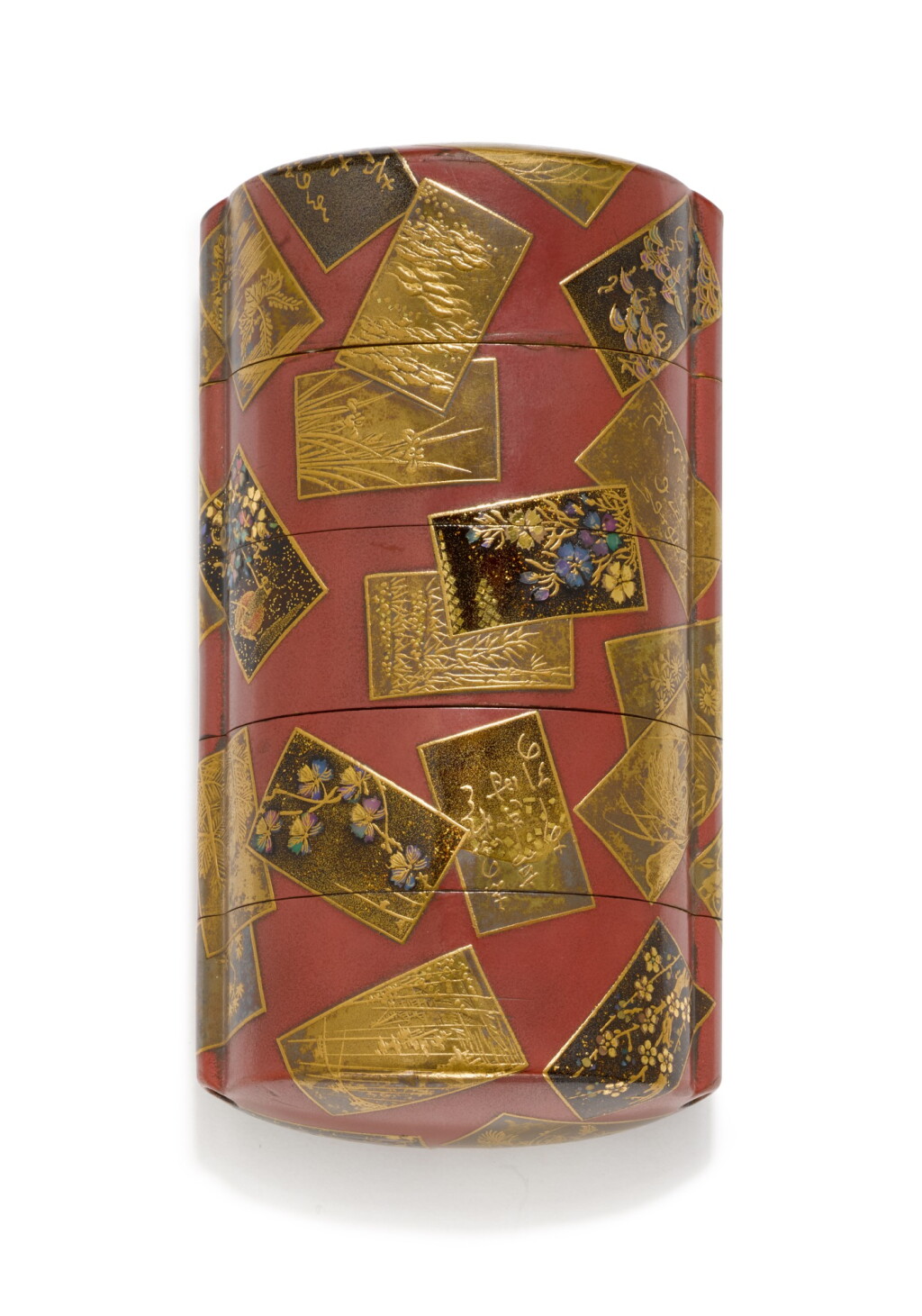 View full screen - View 1 of Lot 84. A FOUR-CASE INRO, SIGNED KAJIKAWA BUNRYUSAI SAKU, EDO PERIOD, 19TH CENTURY.