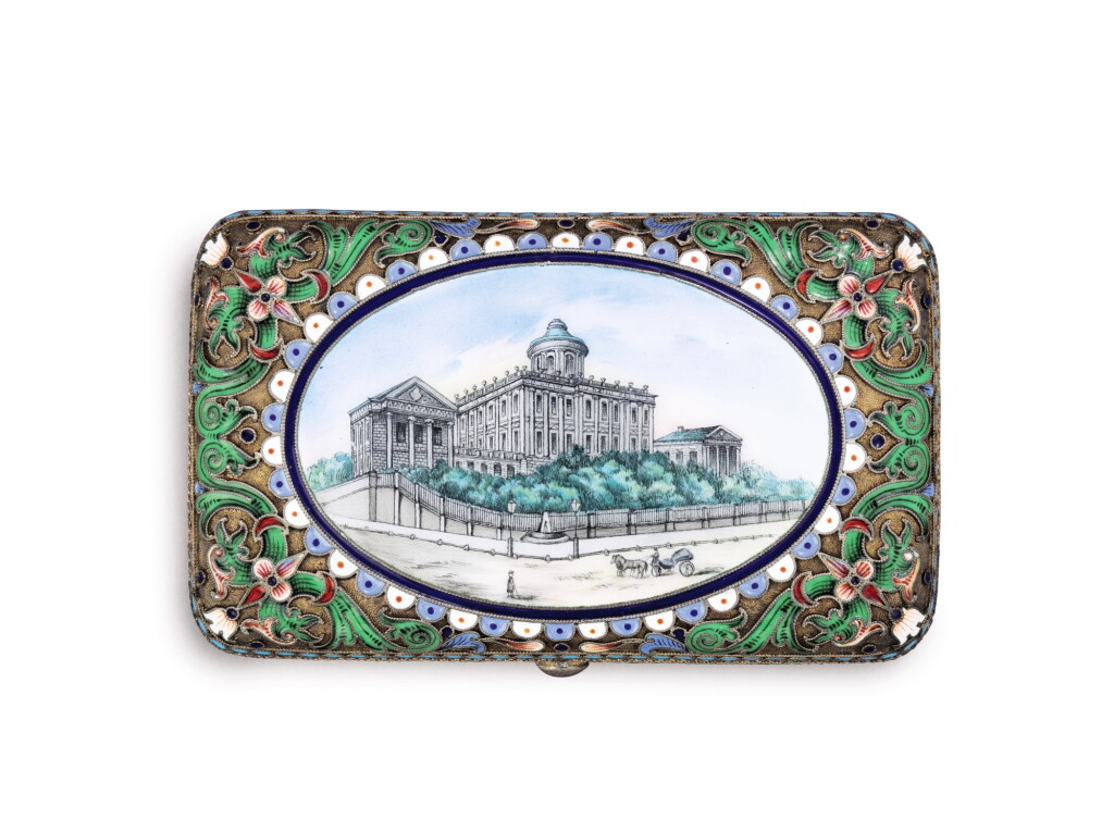 View full screen - View 1 of Lot 69. A Russian silver-gilt, cloisonné and en plein enamel cigarette case, mark of Ivan Saltykov, Moscow, 1896-1908.