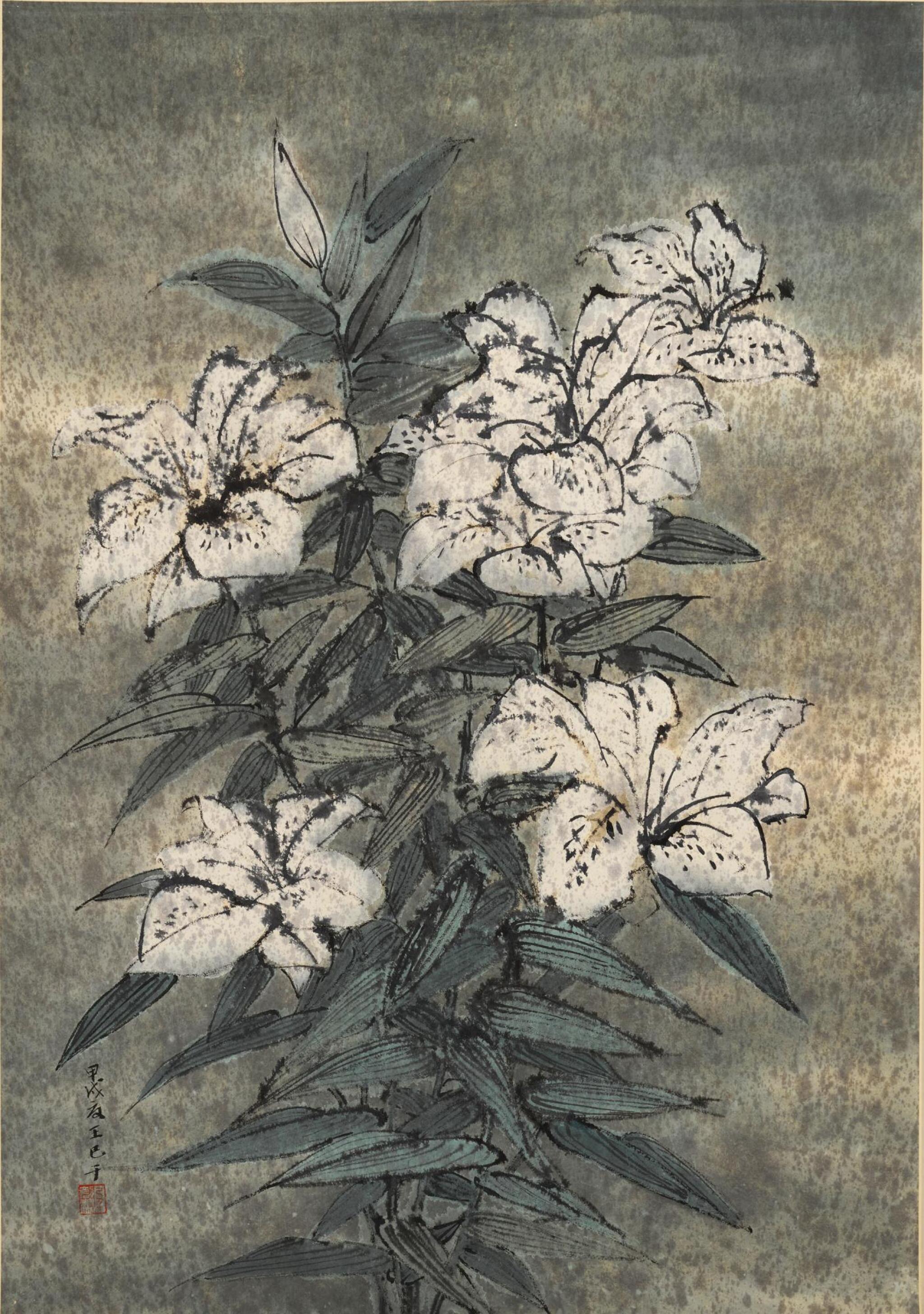 Lilies Ink And Color On Paper Hanging Scroll 王己千百合花設色紙本立軸一九九四年作 In The Studio Asian Art Featuring Works From The Lilies Ink And Color On Paper Hanging Scroll 王己千百合花設色紙本立軸一九九四年作 In The Studio Asian Art Featuring Works From The