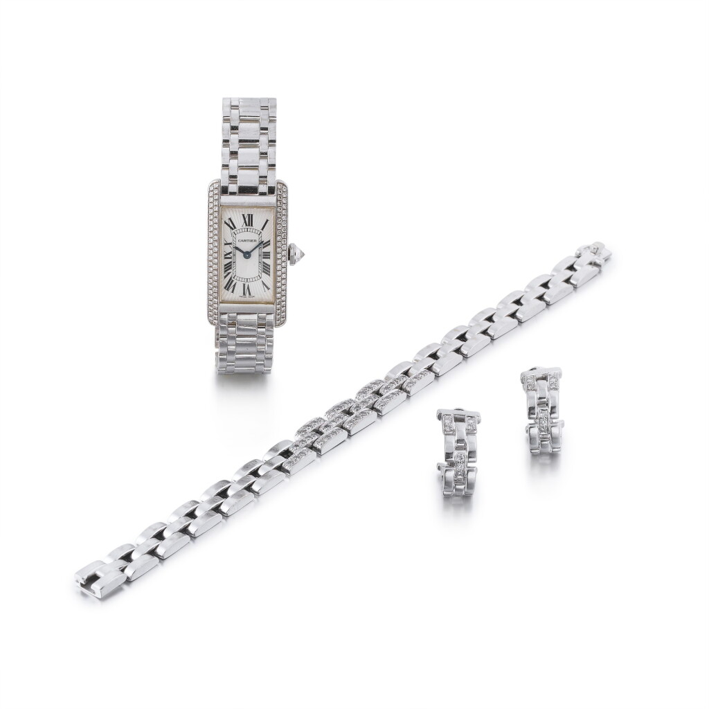 View full screen - View 1 of Lot 173. Montre bracelet de dame or et diamants, "Tank Américaine" | Lady's gold and diamond wristwatch, 'Tank Américaine'.