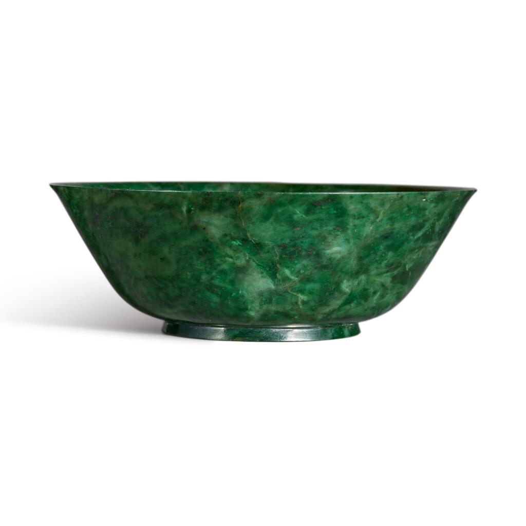View full screen - View 1 of Lot 933. A SPINACH-GREEN JADE BOWL, QING DYNASTY, EARLY 20TH CENTURY.