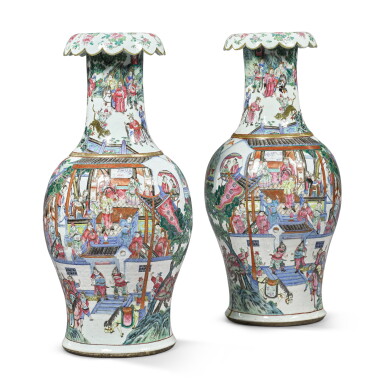 View full screen - View 1 of Lot 22. A pair of Canton famille-rose 'figural' vases, Qing dynasty, 19th century.