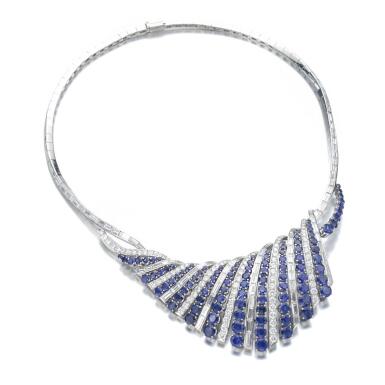 View full screen - View 1 of Lot 312. SAPPHIRE AND DIAMOND NECKLACE.
