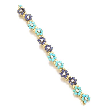 View full screen - View 1 of Lot 600. GÜBELIN | TURQUOISE, SAPPHIRE AND DIAMOND BRACELET.