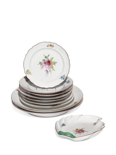 View full screen - View 1 of Lot 343. A group of ten porcelain dishes from the Everyday service, Imperial Porcelain Factory, St Petersburg and Gardner Porcelain Factory, Verbilki.