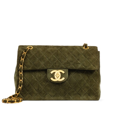 View full screen - View 1 of Lot 367. Vintage Khaki Quilted Suede Timeless Classic Maxi Single Flap Gold Plated Hardware, circa 1980.