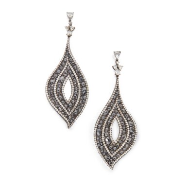 View full screen - View 1 of Lot 197. Diamond and Black Diamond Pendant-Earrings.