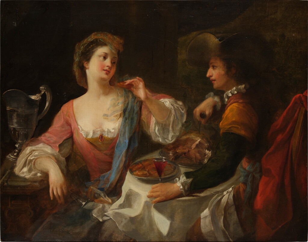 View full screen - View 1 of Lot 335. An amorous couple exchanging glances across a table.