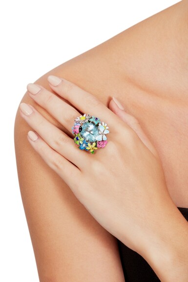 View full screen - View 1 of Lot 538. 'Diorette' Aquamarine, Gem Set and Diamond Ring | 迪奧 | 'Diorette' 海藍寶, 寶石 配 鑽石 戒指.