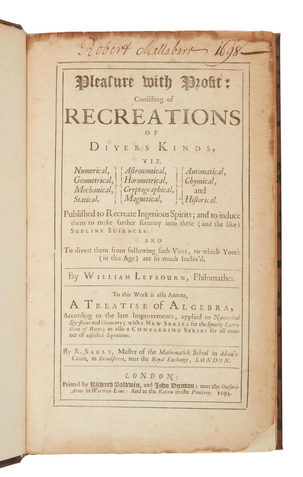 View full screen - View 1 of Lot 411. Leybourn, William | Sublime sciences intended for diverting youth from vice .