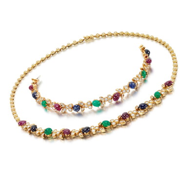 View full screen - View 1 of Lot 30. GEM SET AND DIAMOND DEMI-PARURE.