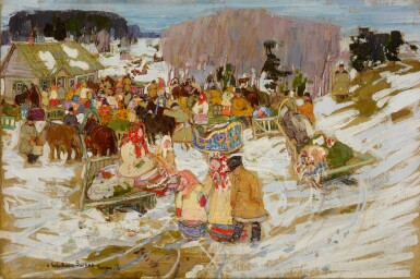 View full screen - View 1 of Lot 1030. Snowy Day in a Russian Village.