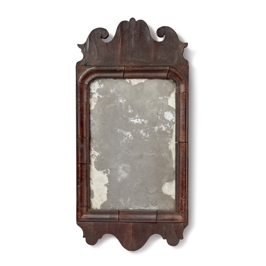 View full screen - View 1 of Lot 348. George III Diminutive Walnut Looking Glass, retailed by John Elliott (1713-1791), Philadelphia, Pennsylvania, Circa 1765.