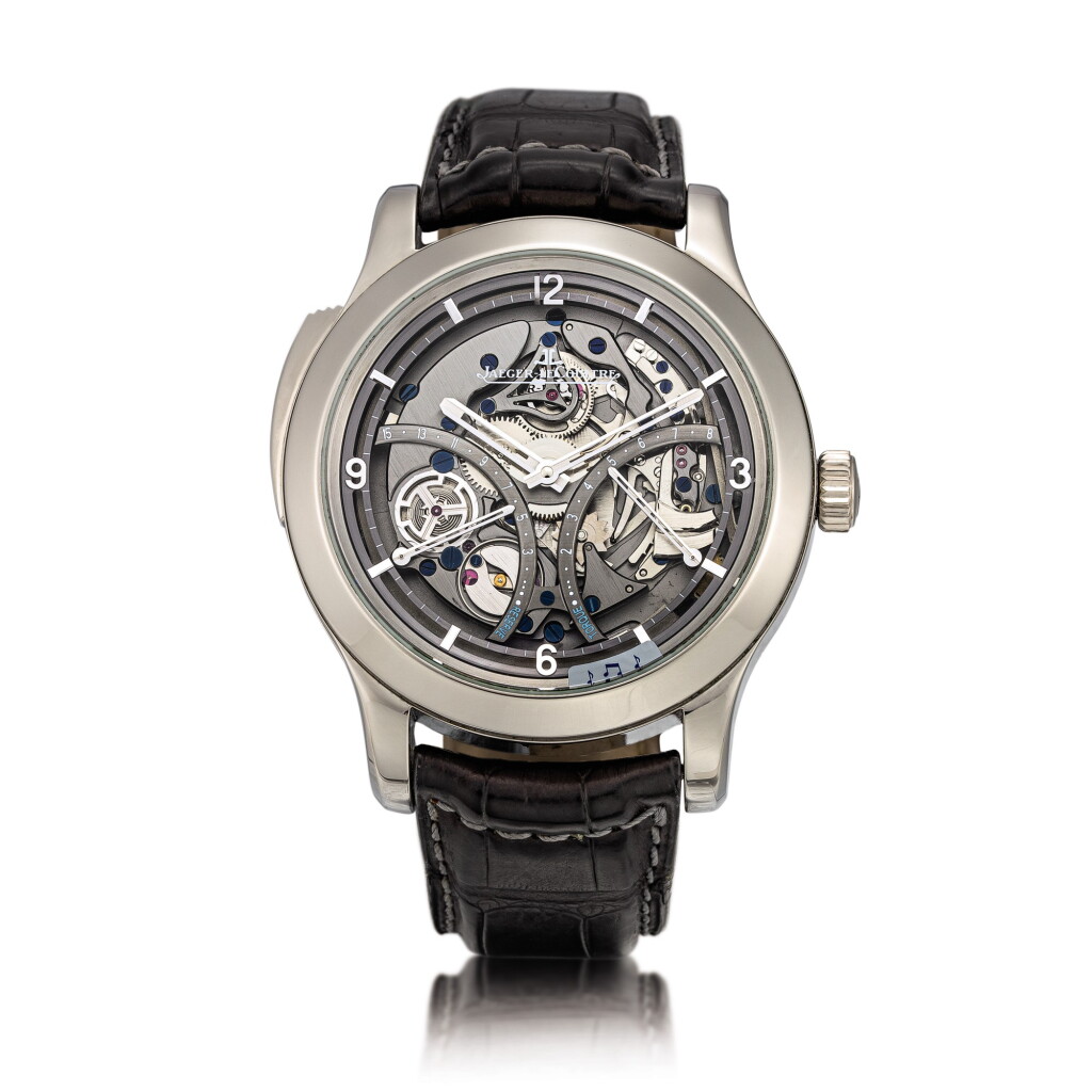 View full screen - View 1 of Lot 2242. Jaeger-LeCoultre | Master Minute Repeater, Reference 151.T.67S, A limited edition titanium semi-skeletonised minute repeating wristwatch with power reserve and barrel torque indication, Circa 2007 | 積家 | Master Minute Repeater 型號151.T.67S 限量版鈦金屬半鏤空三問腕錶,備動力儲備顯示及發條力矩顯示,約2007年製.