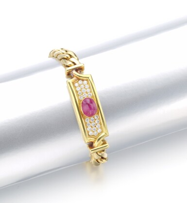 View full screen - View 1 of Lot 29. RUBY AND DIAMOND BRACELET | BULGARI.