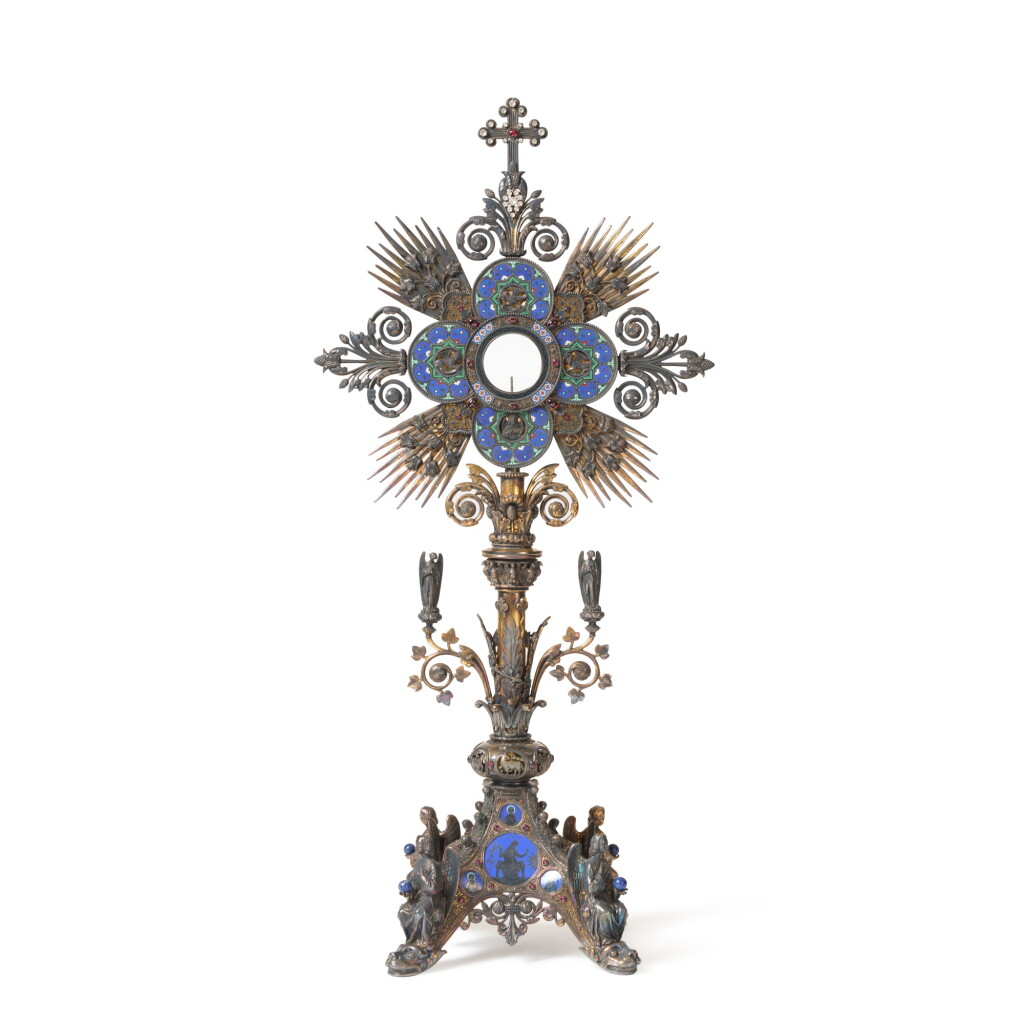 View full screen - View 1 of Lot 1052. A French enameled parcel-gilt silver monstrance, Placide Poussielgue-Rusand, Paris, circa 1870.