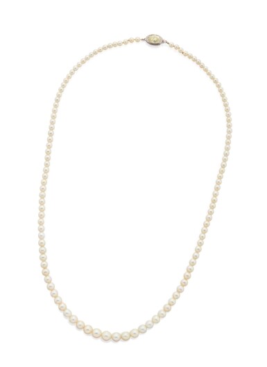 View full screen - View 1 of Lot 195. Natural Pearl and Colored Diamond Necklace.