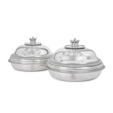 View full screen - View 1 of Lot 12. A Pair of George III Silver Vegetable Dishes and Covers, Paul Storr, London, 1805.