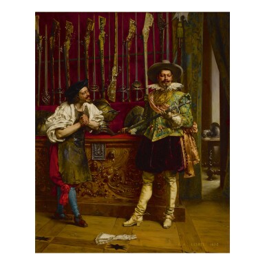 View full screen - View 1 of Lot 50. ADOLPHE ALEXANDRE LESREL | AT THE SWORDSMITH'S .