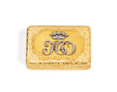 View full screen - View 1 of Lot 183. A jewelled gold Princely presentation snuff box, Louis-François Tronquoy, Paris, circa 1840 | Tabatière princière de présentation en or, sertie de diamants par Louis-François Tronquoy, Paris, vers 1840.