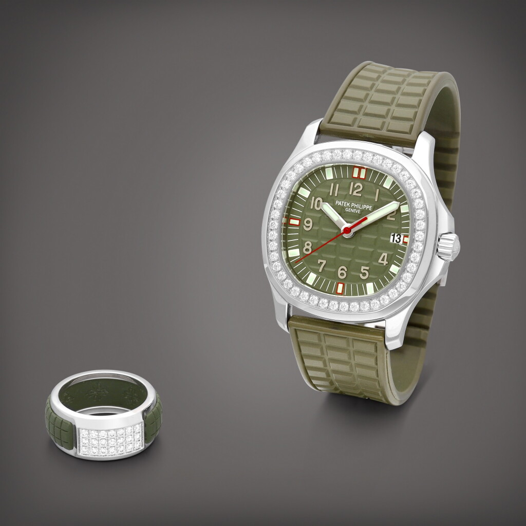 View full screen - View 1 of Lot 8711. Aquanaut Luce, Reference 5067 | A stainless steel and diamond-set wristwatch with date and matching 18k white gold and diamond-set ring, Circa 2010 | 百達翡麗 | Aquanaut Luce 型號5067 | 精鋼鑲鑽石腕錶,備日期顯示,附帶白金鑲鑽石戒指,約2010年製.