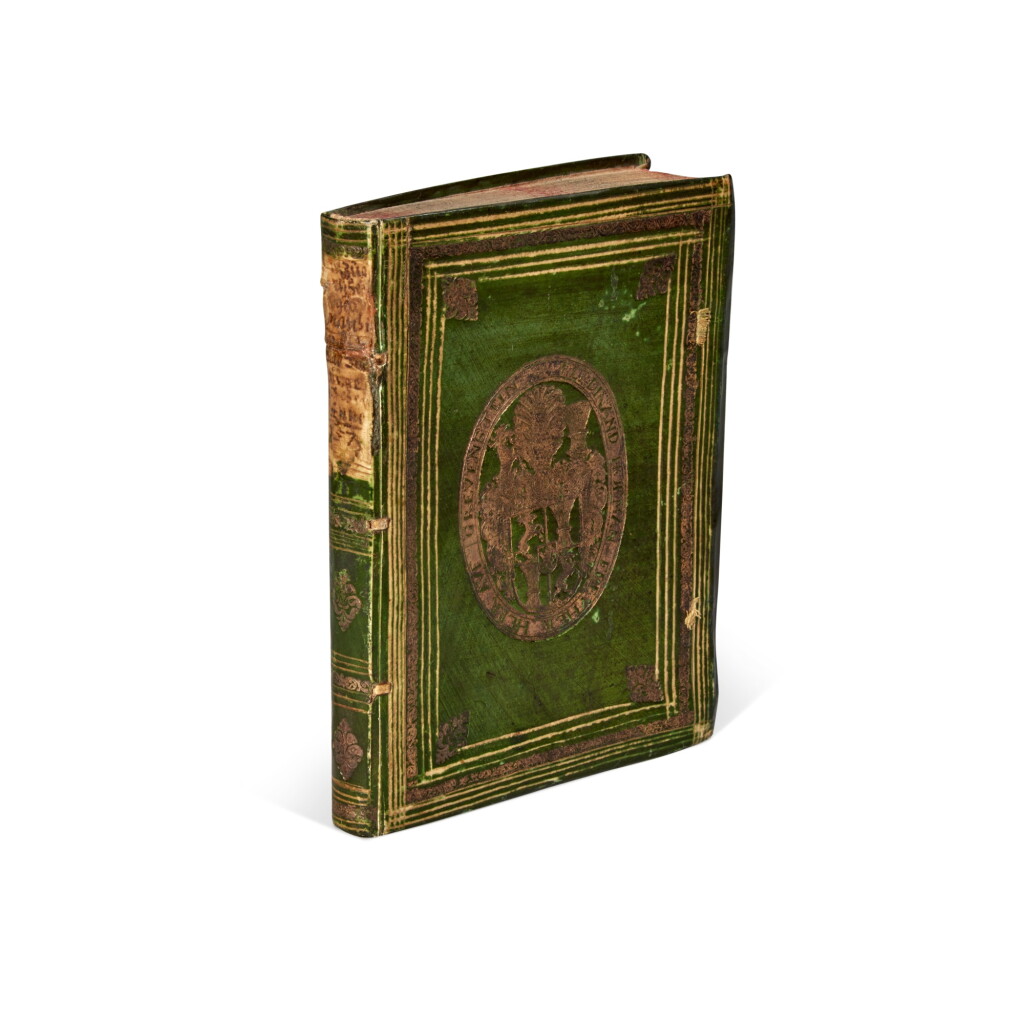 View full screen - View 1 of Lot 168. Houwaert, Sommaire beschrijvinghe... Aerts-Hertoge Matthias, Antwerp, 1579, green vellum with Hoffmann arms.