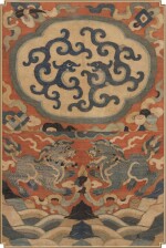 A kesi 'lions' panel, Late Ming dynasty | 明末 緙絲雙獅椅披(局部)
