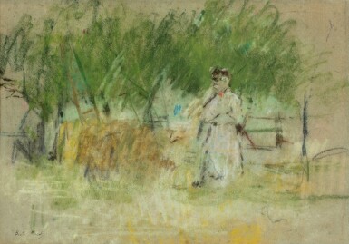 View full screen - View 1 of Lot 160. BERTHE MORISOT | NOURRICE ET ENFANT DANS LA CAMPAGNE - RECTO ESQUISSE DE PORTRAIT DE JEUNE FILLE - VERSO.
