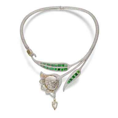 View full screen - View 1 of Lot 1332. OPAL, JADEITE, COLOURED DIAMOND AND DIAMOND NECKLACE | 歐泊 配 翡翠 及 彩色鑽石 及 鑽石 項鏈.