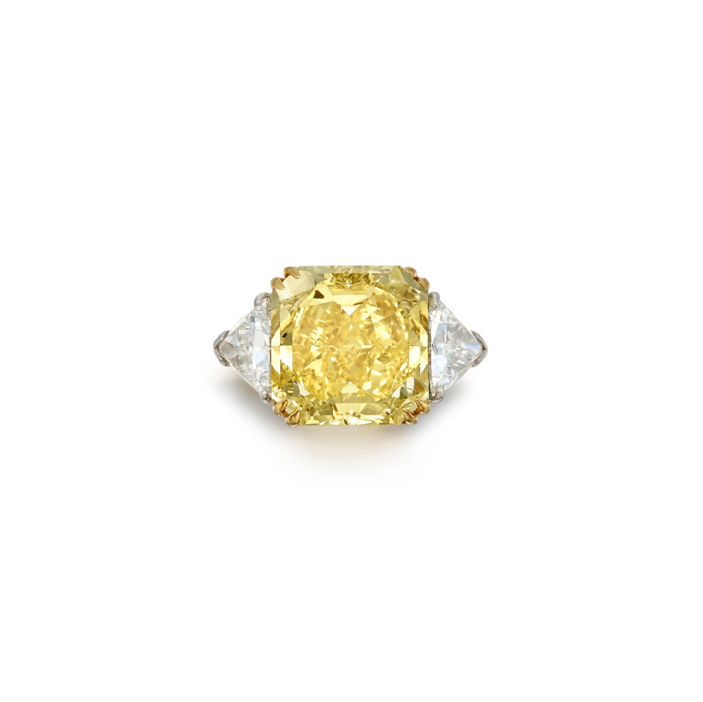 View full screen - View 1 of Lot 4. Fancy Intense Yellow Diamond and Diamond Ring.