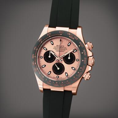 View full screen - View 1 of Lot 114. Reference 116515LN Daytona | A pink gold automatic chronograph wristwatch with ceramic bezel, Circa 2018.