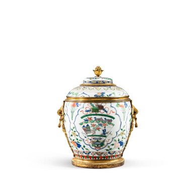 View full screen - View 1 of Lot 47. An important Régence gilt-bronze mounted covered vase, the porcelain Green Family, Kangxi period (1662-1722), circa 1720.