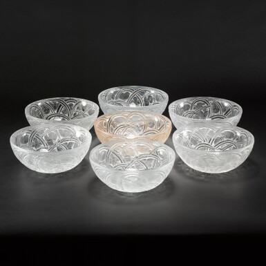 View full screen - View 1 of Lot 228. Seven various Lalique 'Pinson' pattern bowls, various dates 20th century.