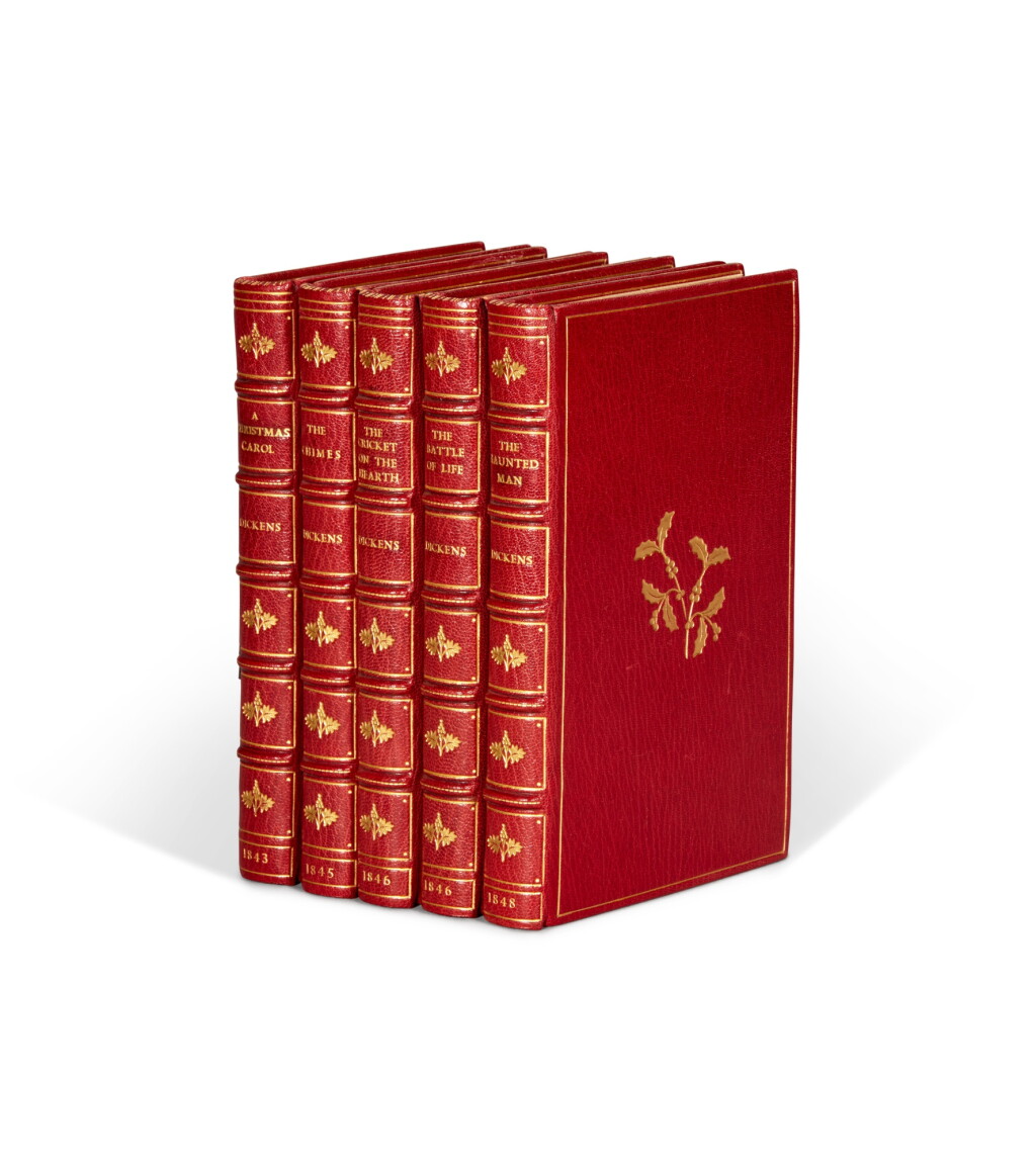 View full screen - View 1 of Lot 253. Charles Dickens | The Christmas Books, 1843-88, first editions, red morocco gilt by Bayntun-Riviere.