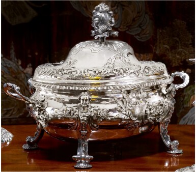 View full screen - View 1 of Lot 51. A LARGE GEORGE II SOUP TUREEN AND COVER, WILLIAM CRIPPS, LONDON, 1750-51.