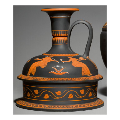 View full screen - View 1 of Lot 134. A WEDGWOOD BLACK BASALT 'ENCAUSTIC'-DECORATED VASE CIRCA 1800 .