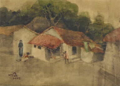 View full screen - View 1 of Lot 56. Bengal Village Scene; Boats on the Ganges.