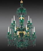 A George III gilt-brass mounted green cut-glass sixteen-light chandelier , circa 1790, attributed William Parker & Son