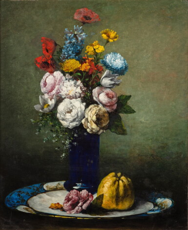 View full screen - View 1 of Lot 182. Still-life with flowers and a quince | Nature morte aux fleurs et au coing.