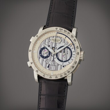 View full screen - View 1 of Lot 58. Atlante Flyback Chronograph Bugatti | A white gold semi-skeletonized automatic chronograph wristwatch with date, Circa 2010.
