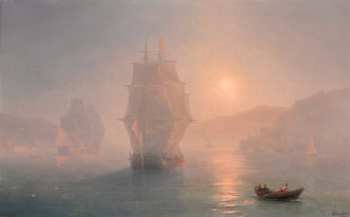 View full screen - View 1 of Lot 133. Ships on a misty morning.