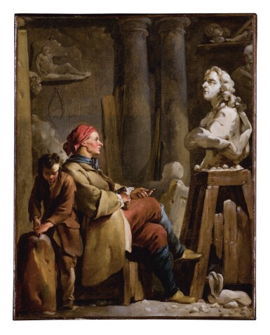 View full screen - View 1 of Lot 8. JEAN-BAPTISTE-MARIE PIERRE | A SCULPTOR IN HIS STUDIO.