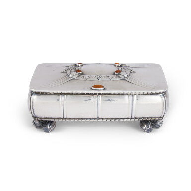 View full screen - View 1 of Lot 226. A Danish Silver and Hardstone Box, No. 58, Georg Jensen Silversmithy, Copenhagen, 1933-44.